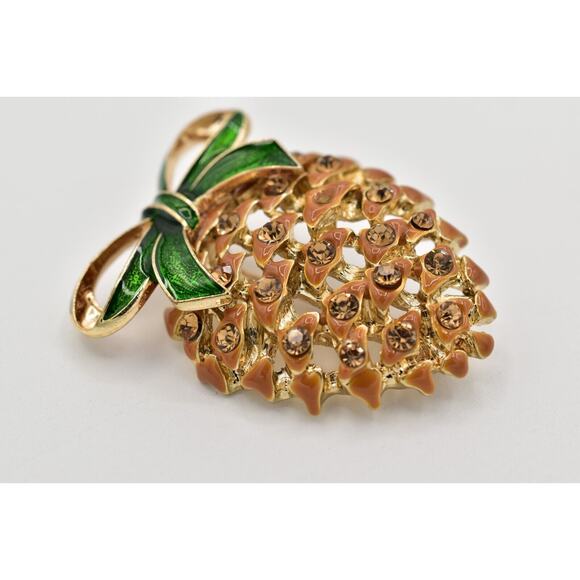Napier Vintage Pine Cone Pin Brooch Crystal Enamel Gold Christmas Signed Bin4 - Picture 10 of 12
